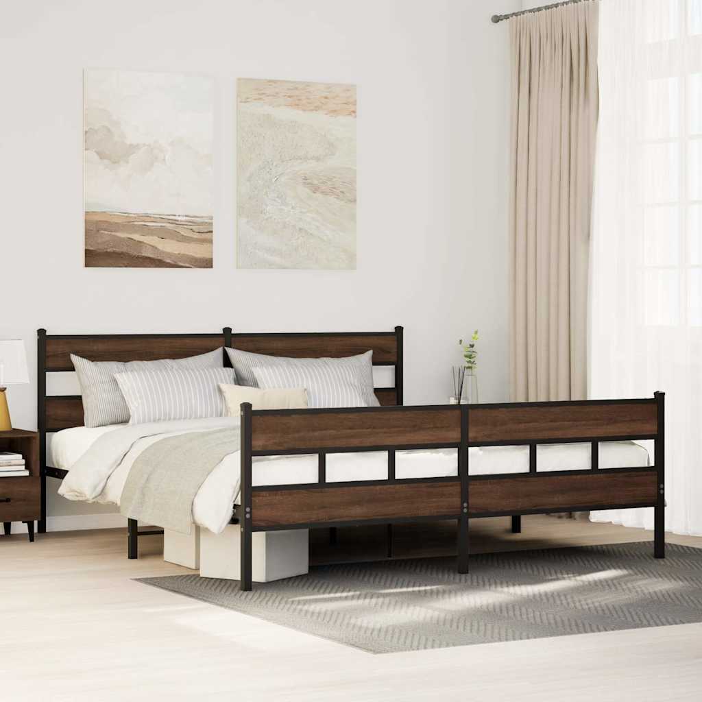 vidaXL Metal Bed Frame without Mattress Brown Oak 183x213 cm
