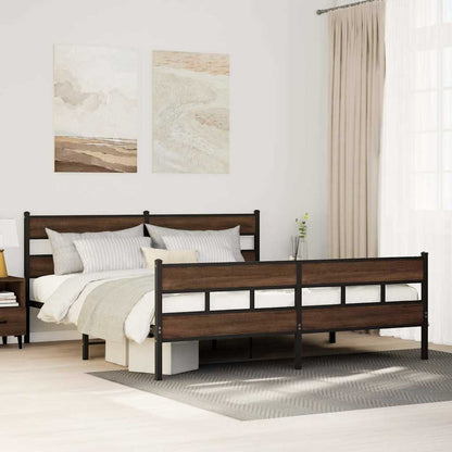 vidaXL Metal Bed Frame without Mattress Brown Oak 183x213 cm