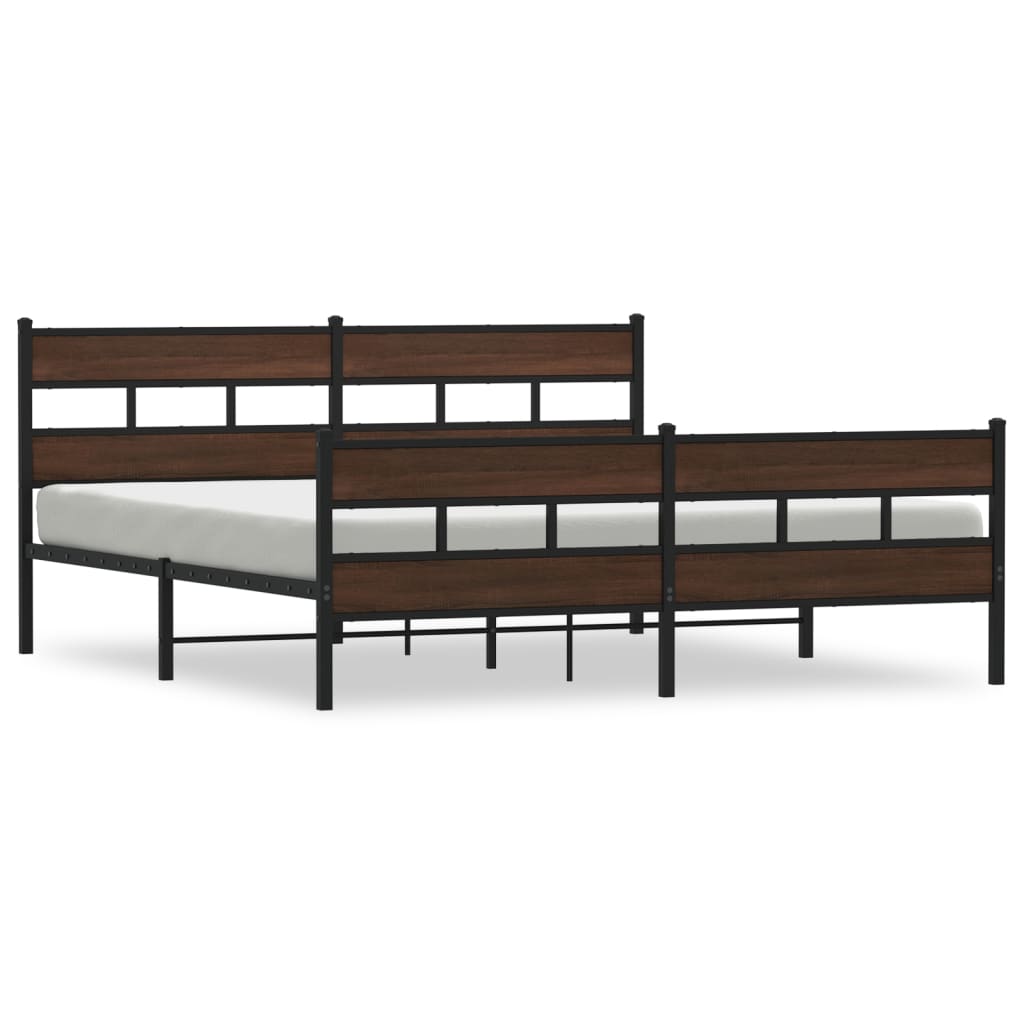 vidaXL Metal Bed Frame without Mattress Brown Oak 193x203 cm