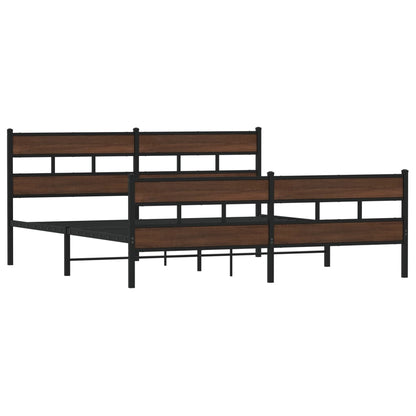 vidaXL Metal Bed Frame without Mattress Brown Oak 193x203 cm