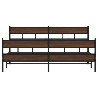 vidaXL Metal Bed Frame without Mattress Brown Oak 193x203 cm