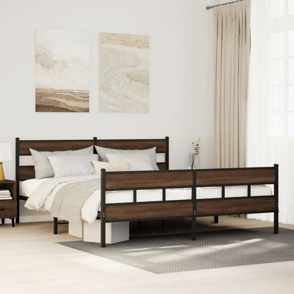 vidaXL Metal Bed Frame without Mattress Brown Oak 193x203 cm