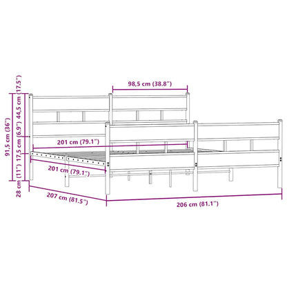vidaXL Metal Bed Frame without Mattress Brown Oak 200x200 cm