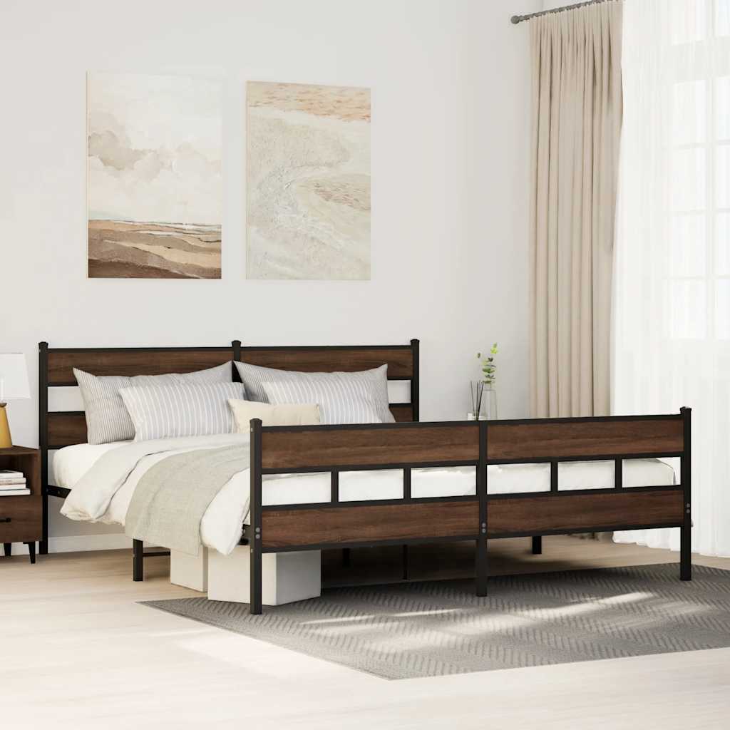 vidaXL Metal Bed Frame without Mattress Brown Oak 200x200 cm
