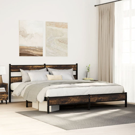 vidaXL Metal Bed Frame without Mattress Smoked Oak 183x213 cm