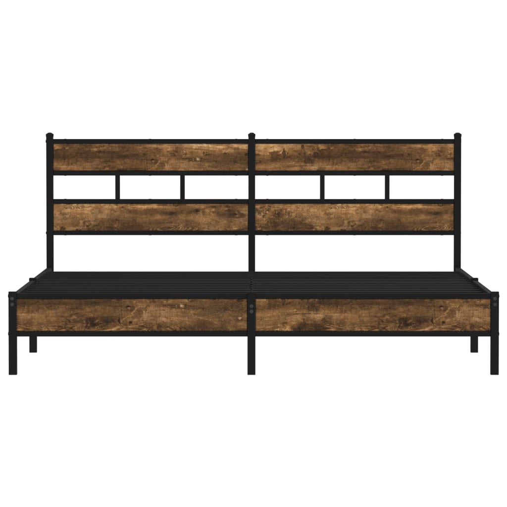 vidaXL Metal Bed Frame without Mattress Smoked Oak 193x203 cm