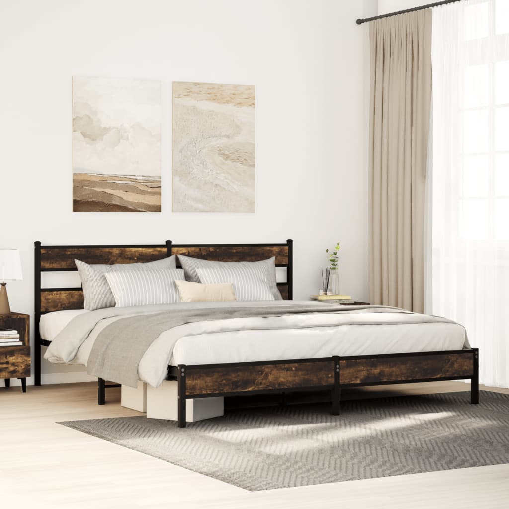 vidaXL Metal Bed Frame without Mattress Smoked Oak 193x203 cm