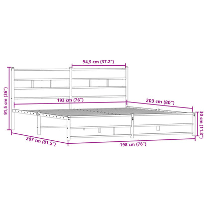 vidaXL Metal Bed Frame without Mattress Smoked Oak 193x203 cm