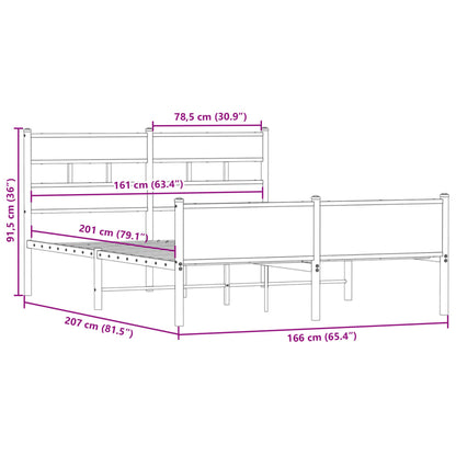 vidaXL Metal Bed Frame without Mattress Smoked Oak 160x200 cm