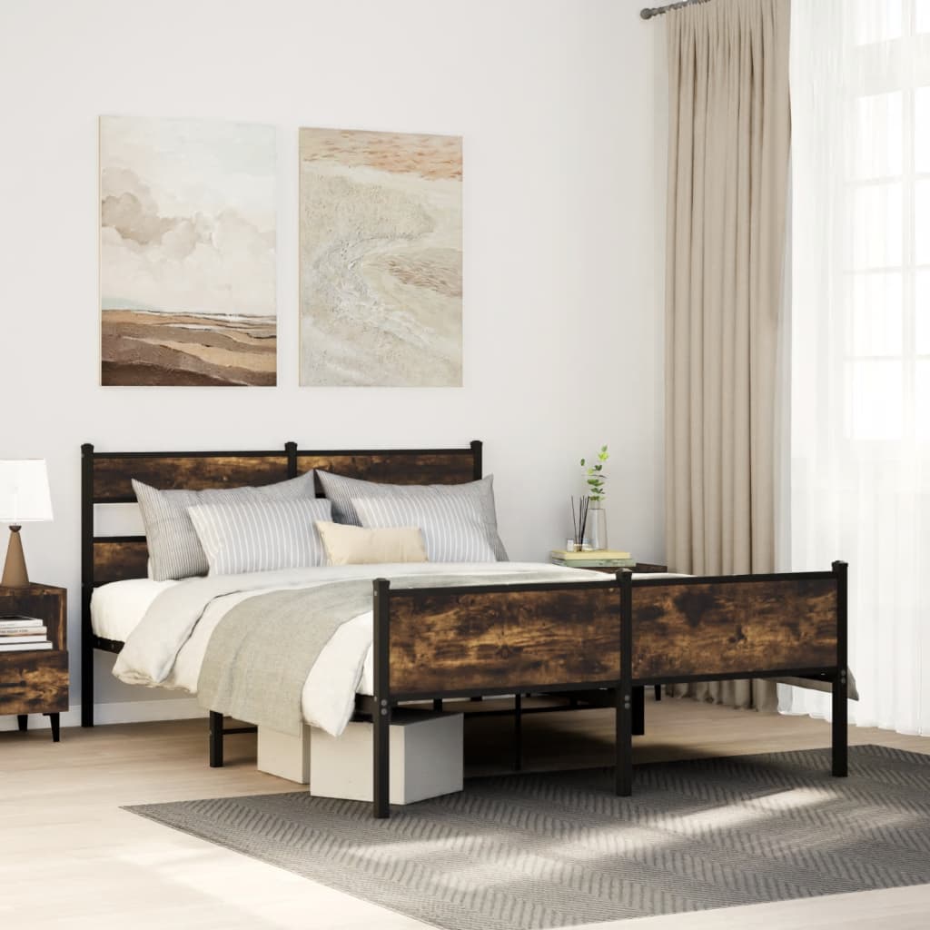 vidaXL Metal Bed Frame without Mattress Smoked Oak 160x200 cm