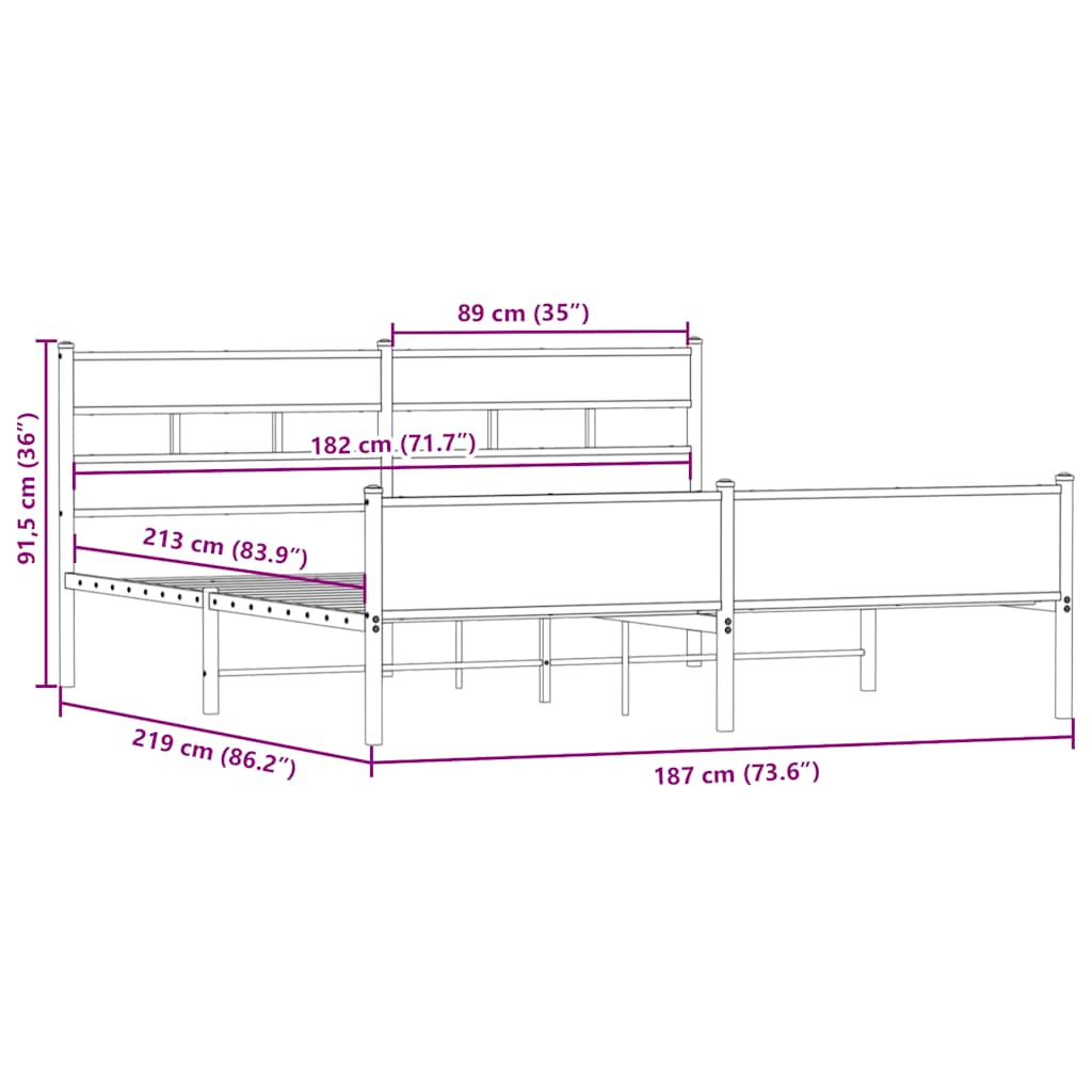 vidaXL Metal Bed Frame without Mattress Smoked Oak 183x213 cm