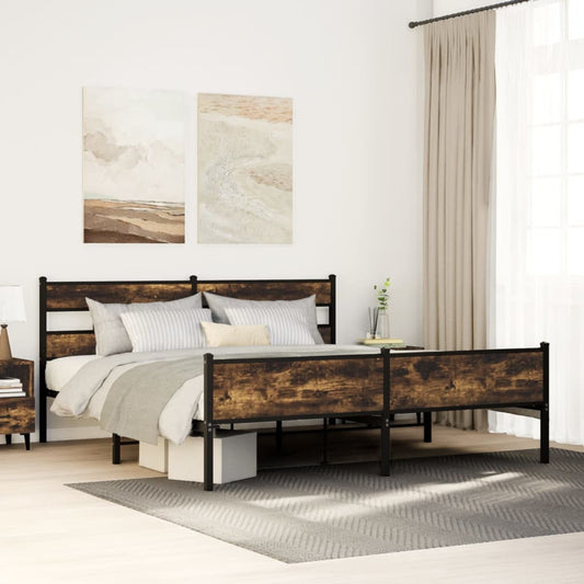 vidaXL Metal Bed Frame without Mattress Smoked Oak 200x200 cm