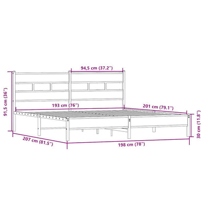 vidaXL Metal Bed Frame without Mattress Sonoma Oak 193x203 cm