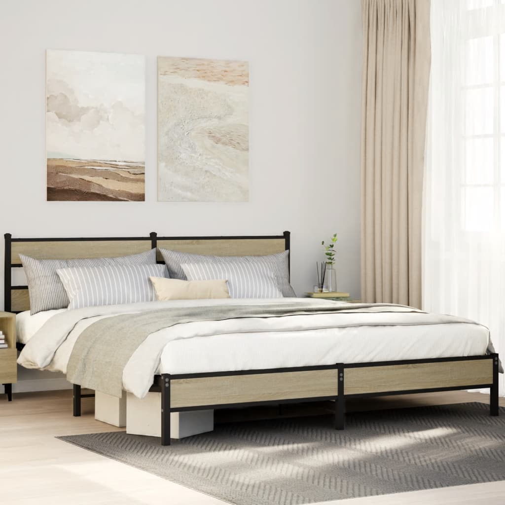 vidaXL Metal Bed Frame without Mattress Sonoma Oak 200x200 cm