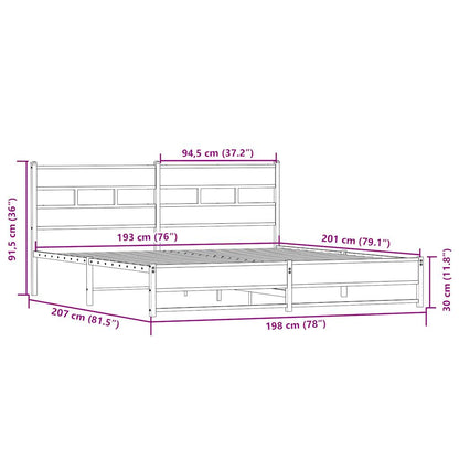 vidaXL Metal Bed Frame without Mattress Sonoma Oak 193x203 cm