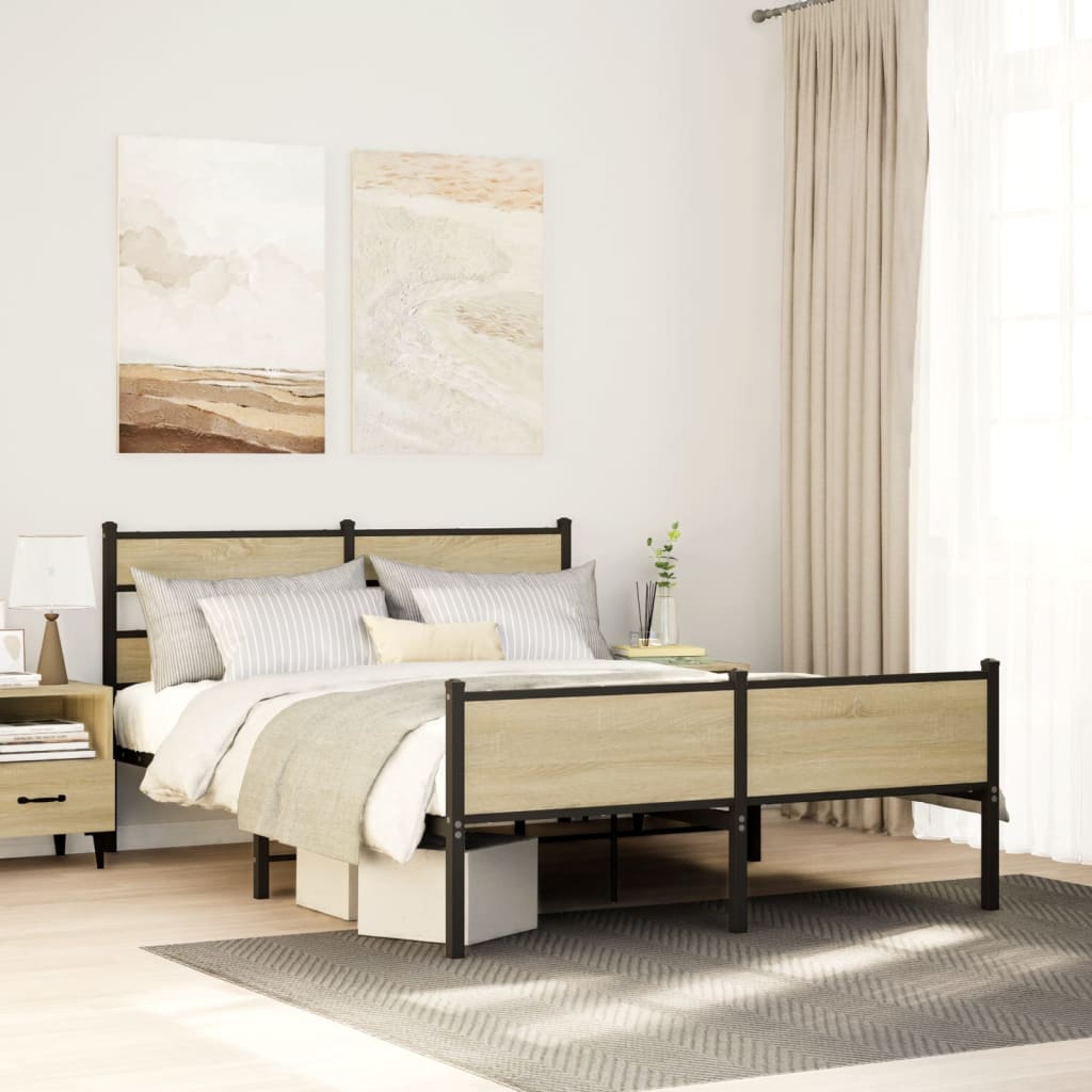 vidaXL Metal Bed Frame without Mattress Sonoma Oak 160x200 cm