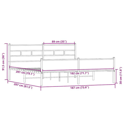 vidaXL Metal Bed Frame without Mattress Sonoma Oak 180x200 cm Super King