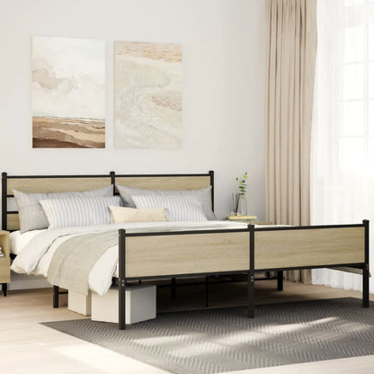 vidaXL Metal Bed Frame without Mattress Sonoma Oak 193x203 cm
