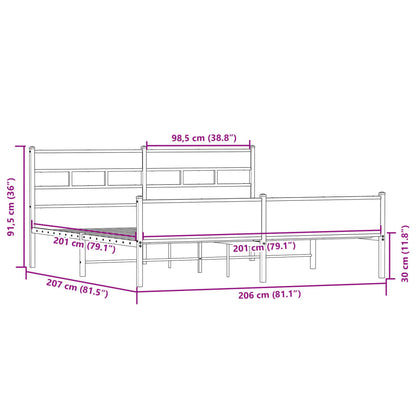 vidaXL Metal Bed Frame without Mattress Sonoma Oak 200x200 cm