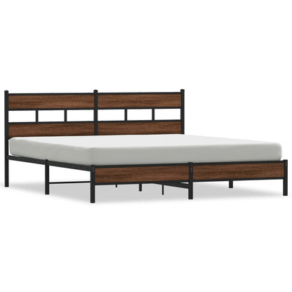 vidaXL Metal Bed Frame without Mattress Brown Oak 180x200 cm Super King