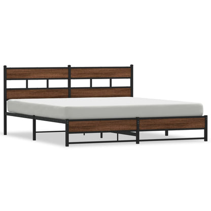 vidaXL Metal Bed Frame without Mattress Brown Oak 180x200 cm Super King