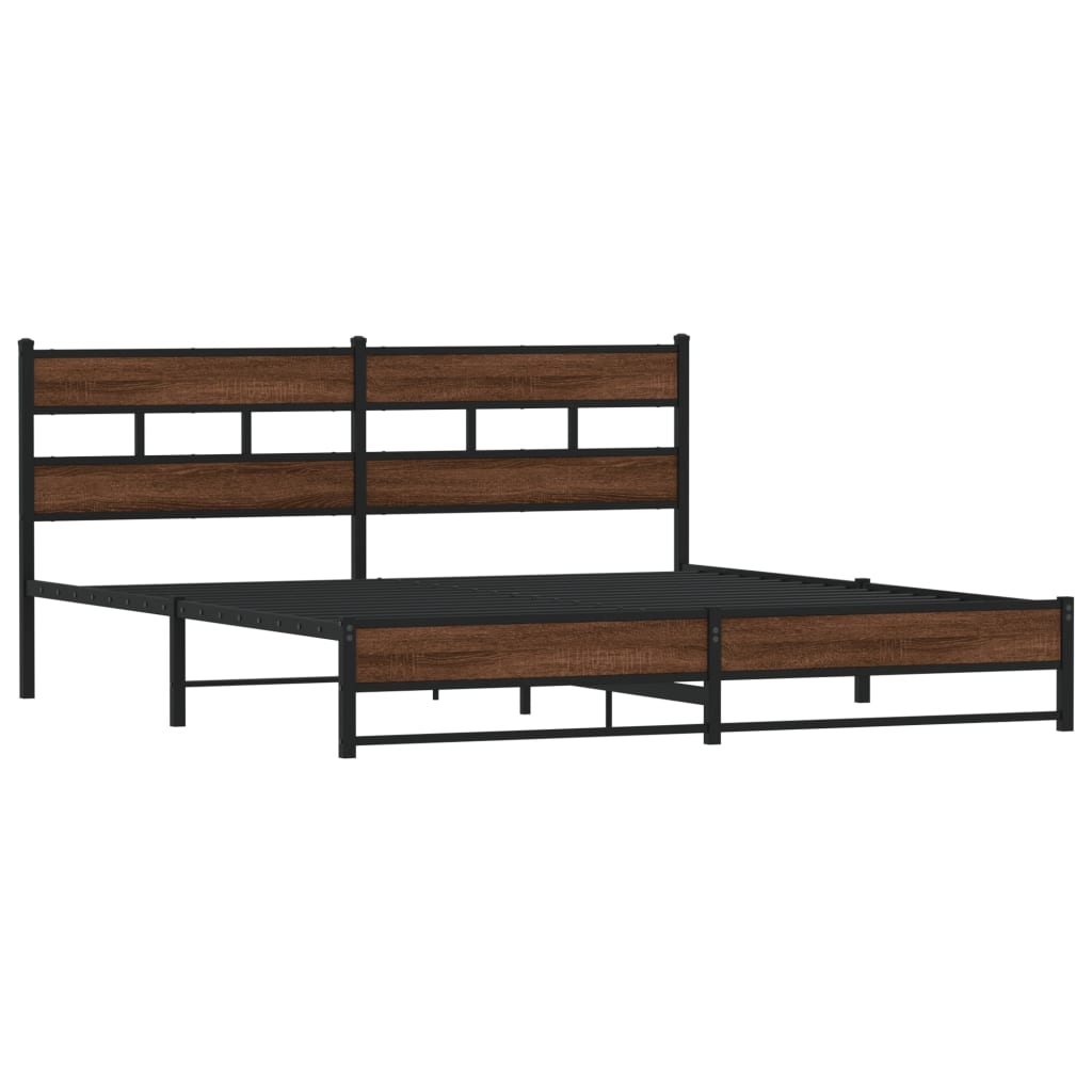 vidaXL Metal Bed Frame without Mattress Brown Oak 180x200 cm Super King