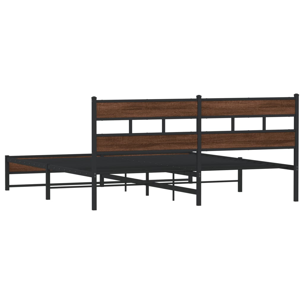 vidaXL Metal Bed Frame without Mattress Brown Oak 180x200 cm Super King