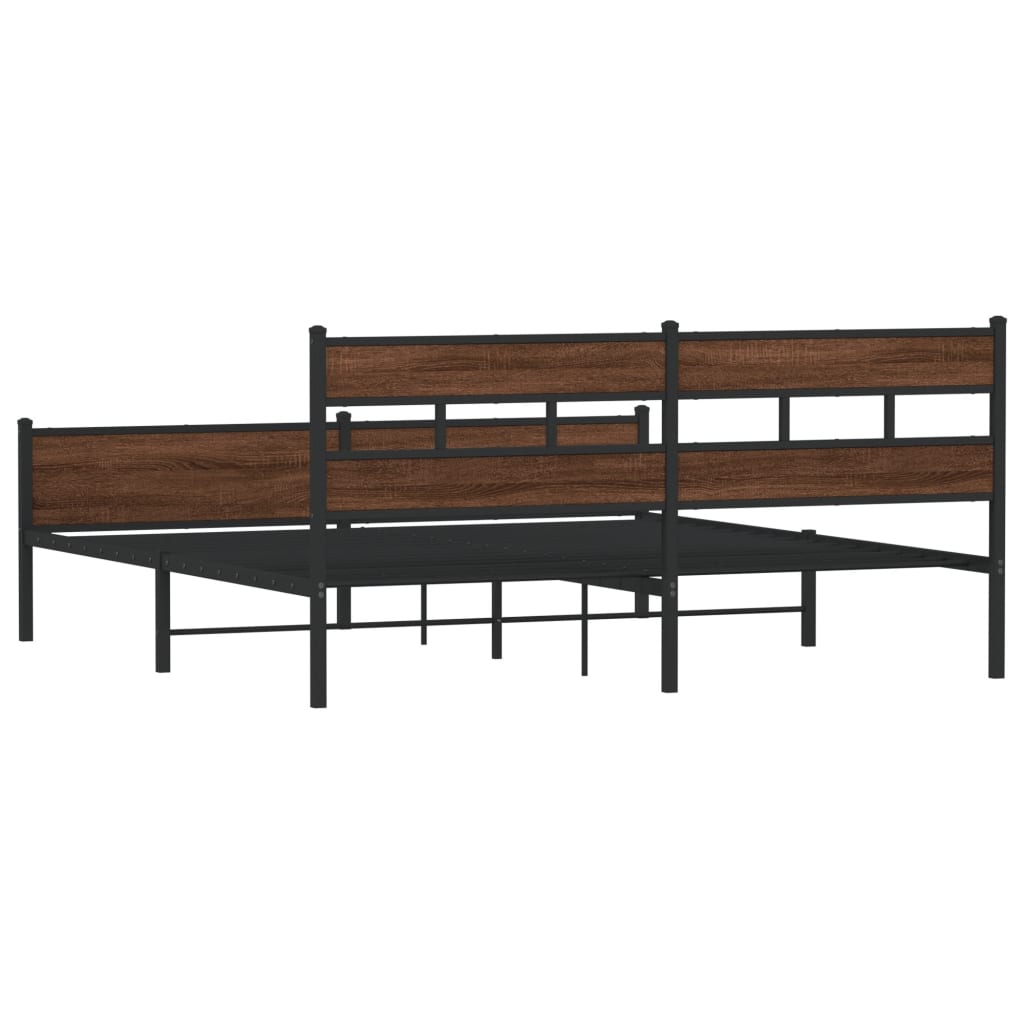 vidaXL Metal Bed Frame without Mattress Brown Oak 180x200 cm Super King