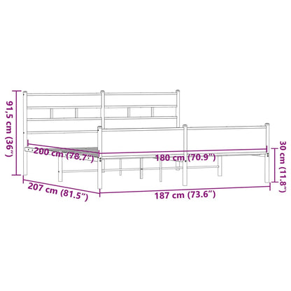 vidaXL Metal Bed Frame without Mattress Brown Oak 180x200 cm Super King