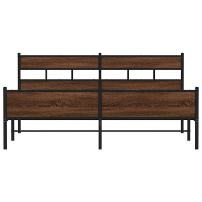 vidaXL Metal Bed Frame without Mattress Brown Oak 193x203 cm