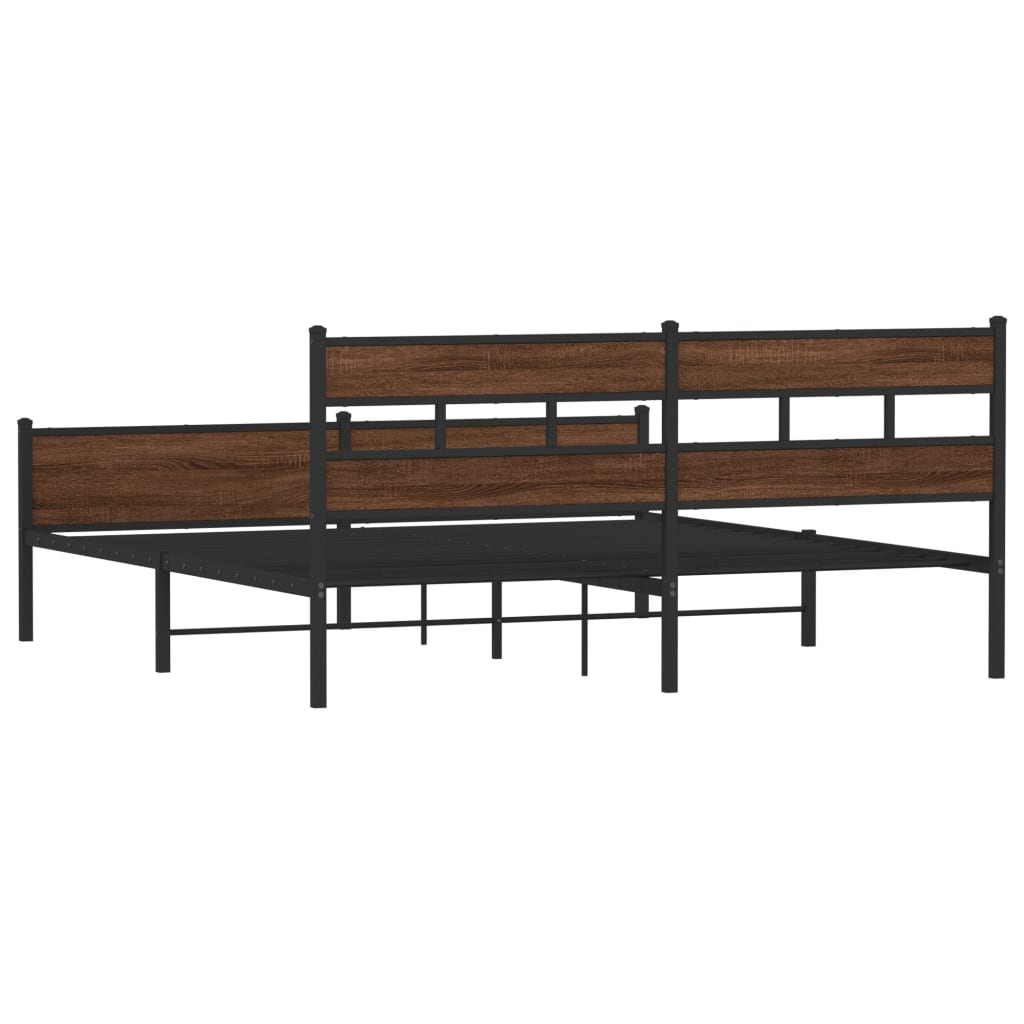 vidaXL Metal Bed Frame without Mattress Brown Oak 193x203 cm