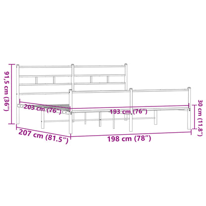vidaXL Metal Bed Frame without Mattress Brown Oak 193x203 cm