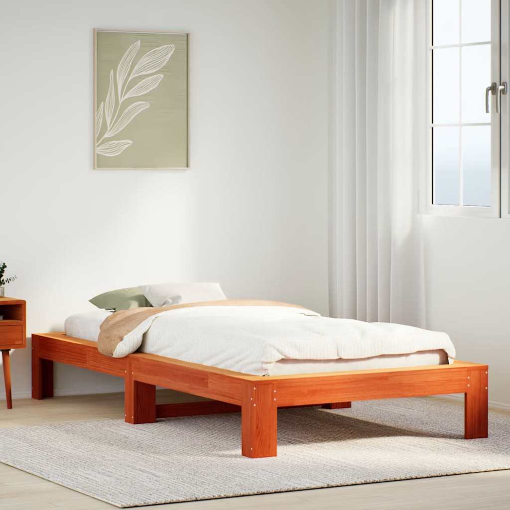 vidaXL Bed Frame | Wax Brown | Solid Pine Wood, Plywood | Single | Bed Frame