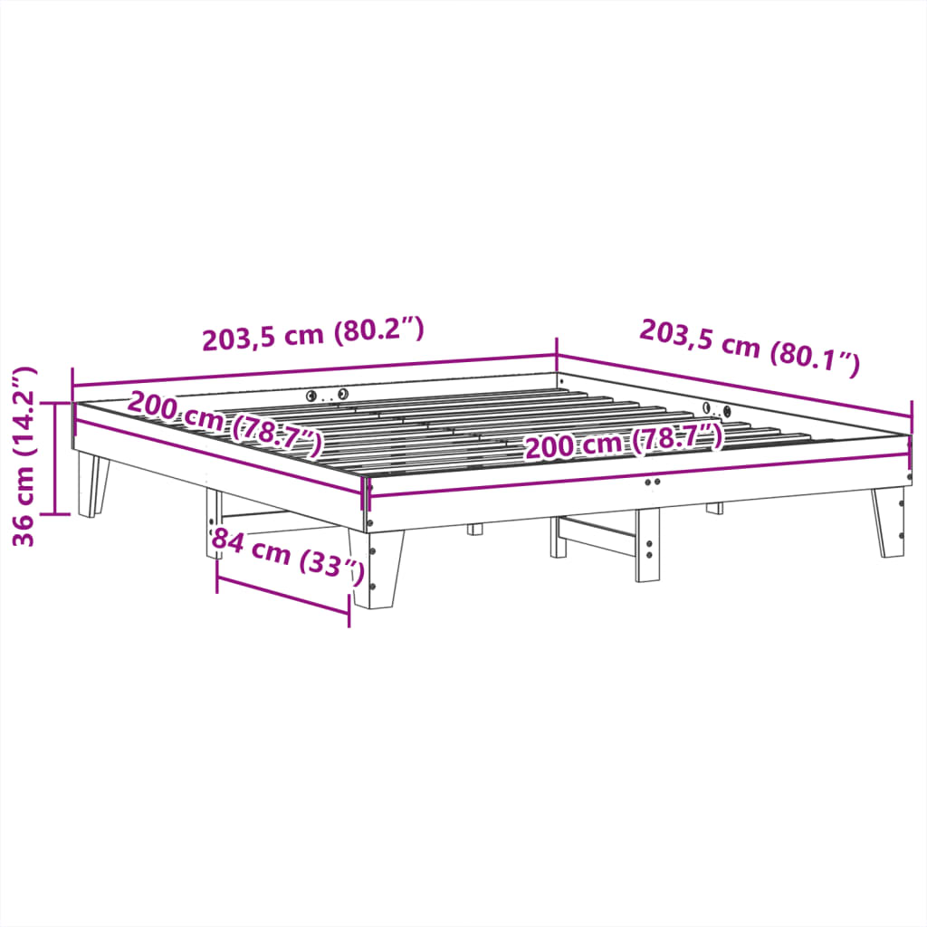 vidaXL Bed Frame without Mattress White 200x200 cm Solid Wood Pine
