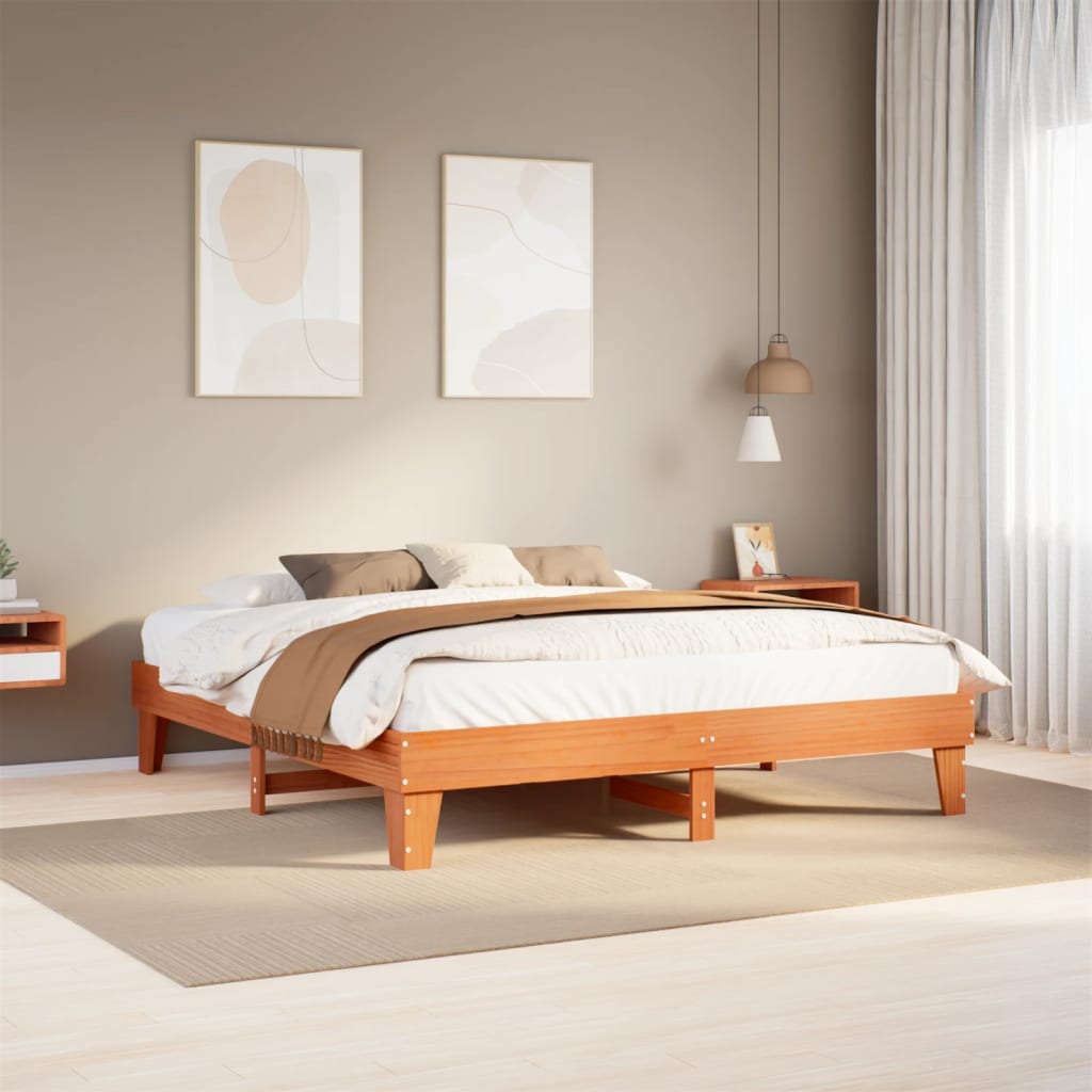 vidaXL Bed Frame without Mattress Wax Brown 200x200 cm Solid Wood Pine