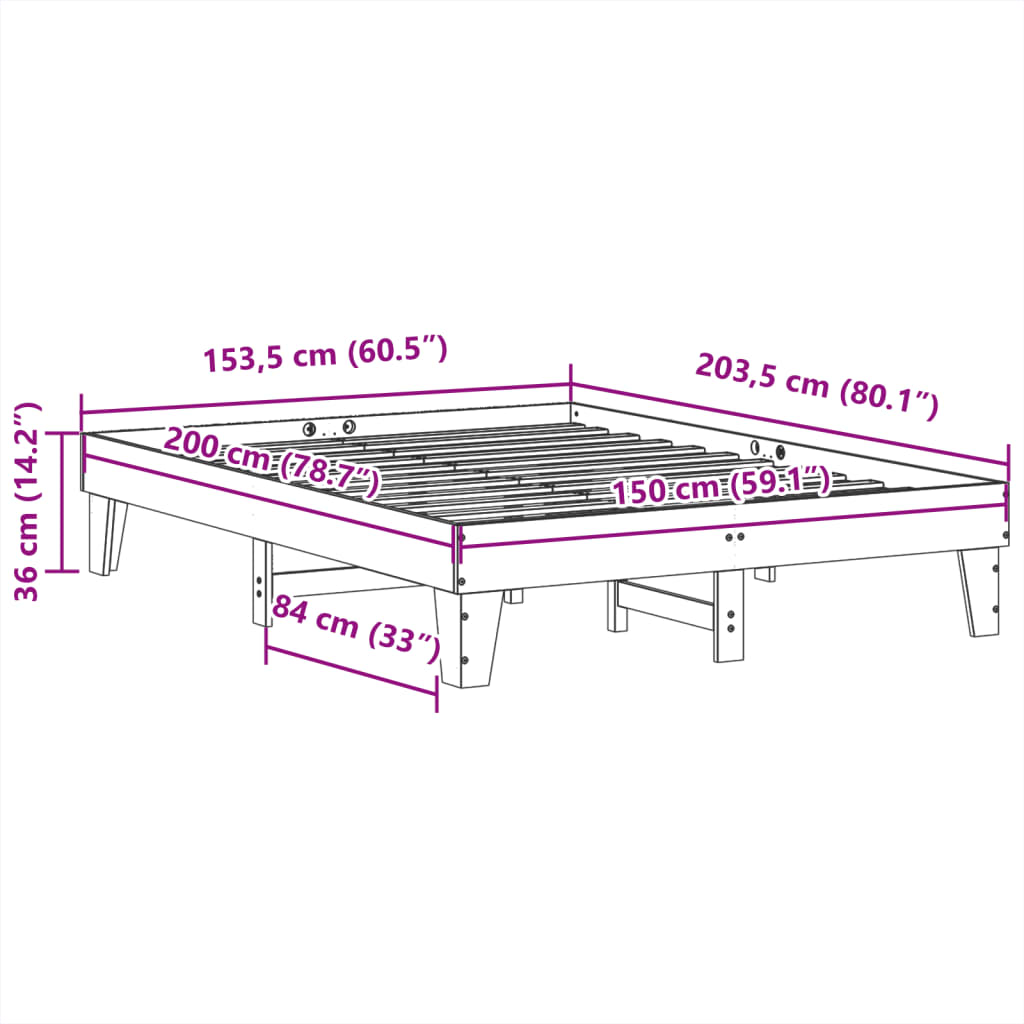 vidaXL Bed Frame without Mattress 150x200 cm King Size Solid Wood Pine