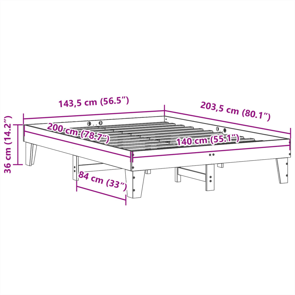 vidaXL Bed Frame without Mattress 140x200 cm Solid Wood Pine