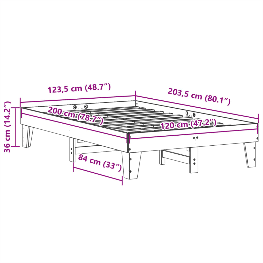 vidaXL Bed Frame without Mattress Wax Brown 120x200 cm Solid Wood Pine