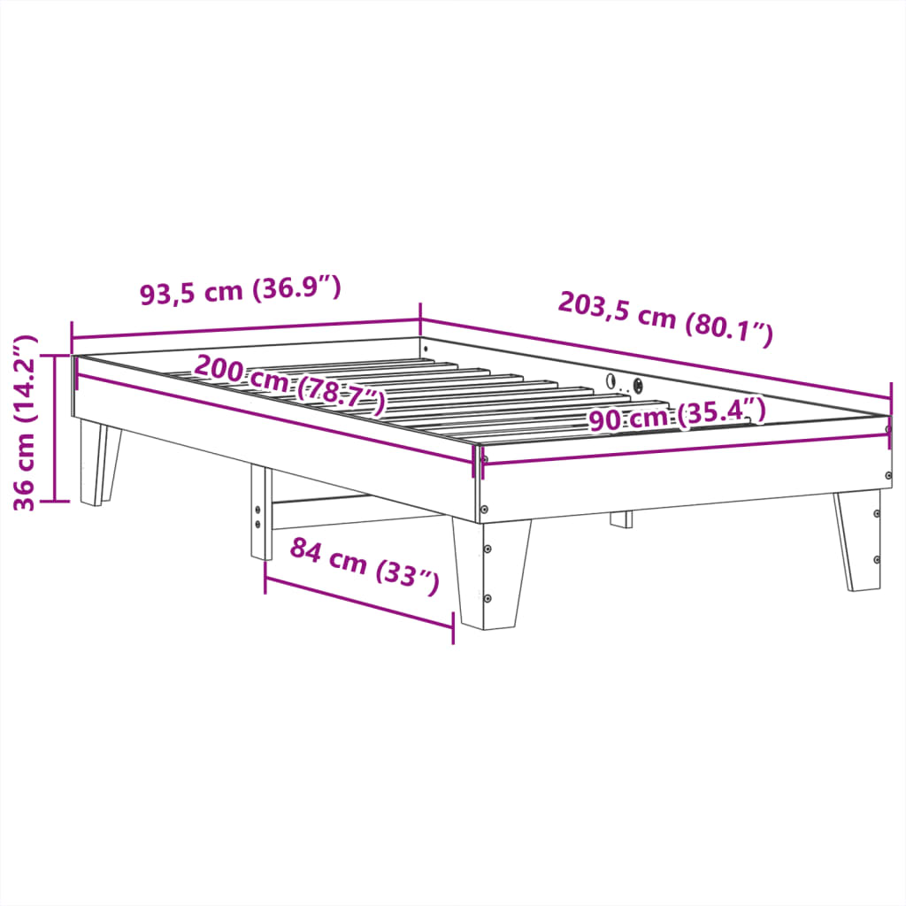 vidaXL Bed Frame without Mattress White 90x200 cm Solid Wood Pine