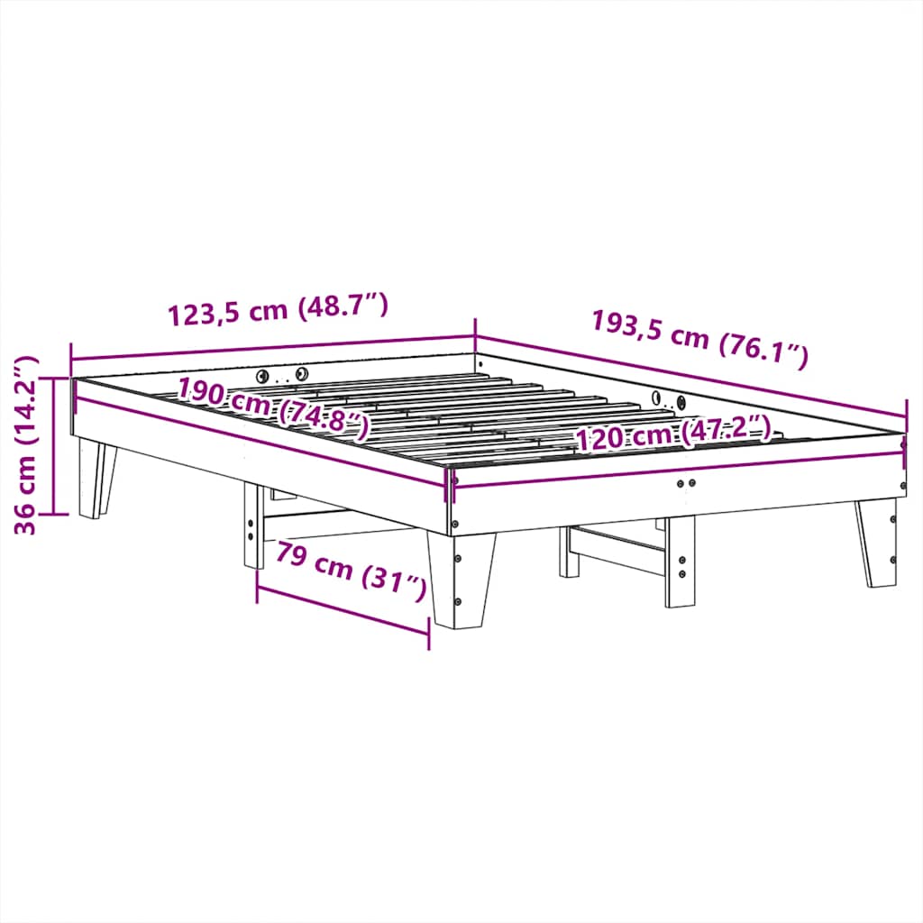 vidaXL Bed Frame without Mattress White 120x190 cm Small Double Solid Wood Pine