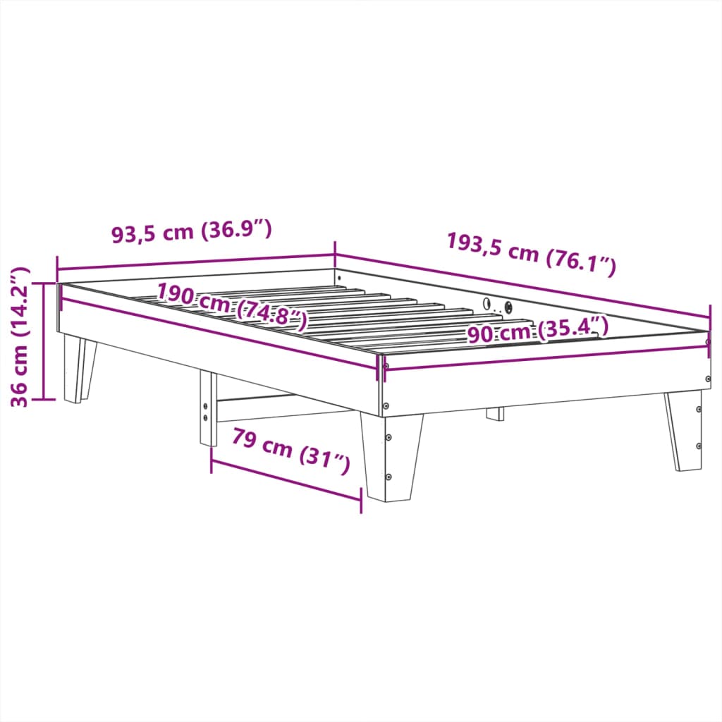 vidaXL Bed Frame without Mattress White 90x190 cm Single Solid Wood Pine