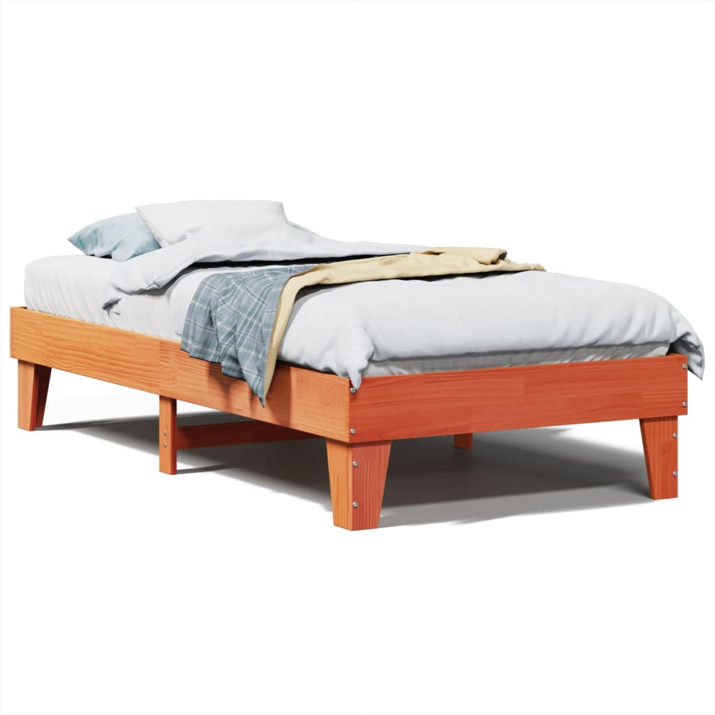 vidaXL Bed Frame without Mattress Wax Brown 75x190 cm Small Single Solid Wood Pine