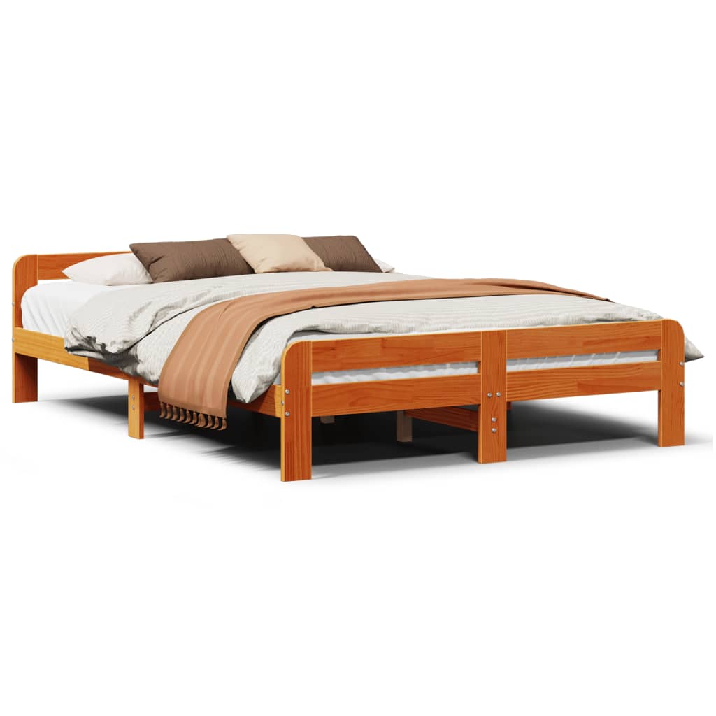 vidaXL Bed Frame without Mattress Wax Brown 150x200 cm King Size Solid Wood Pine