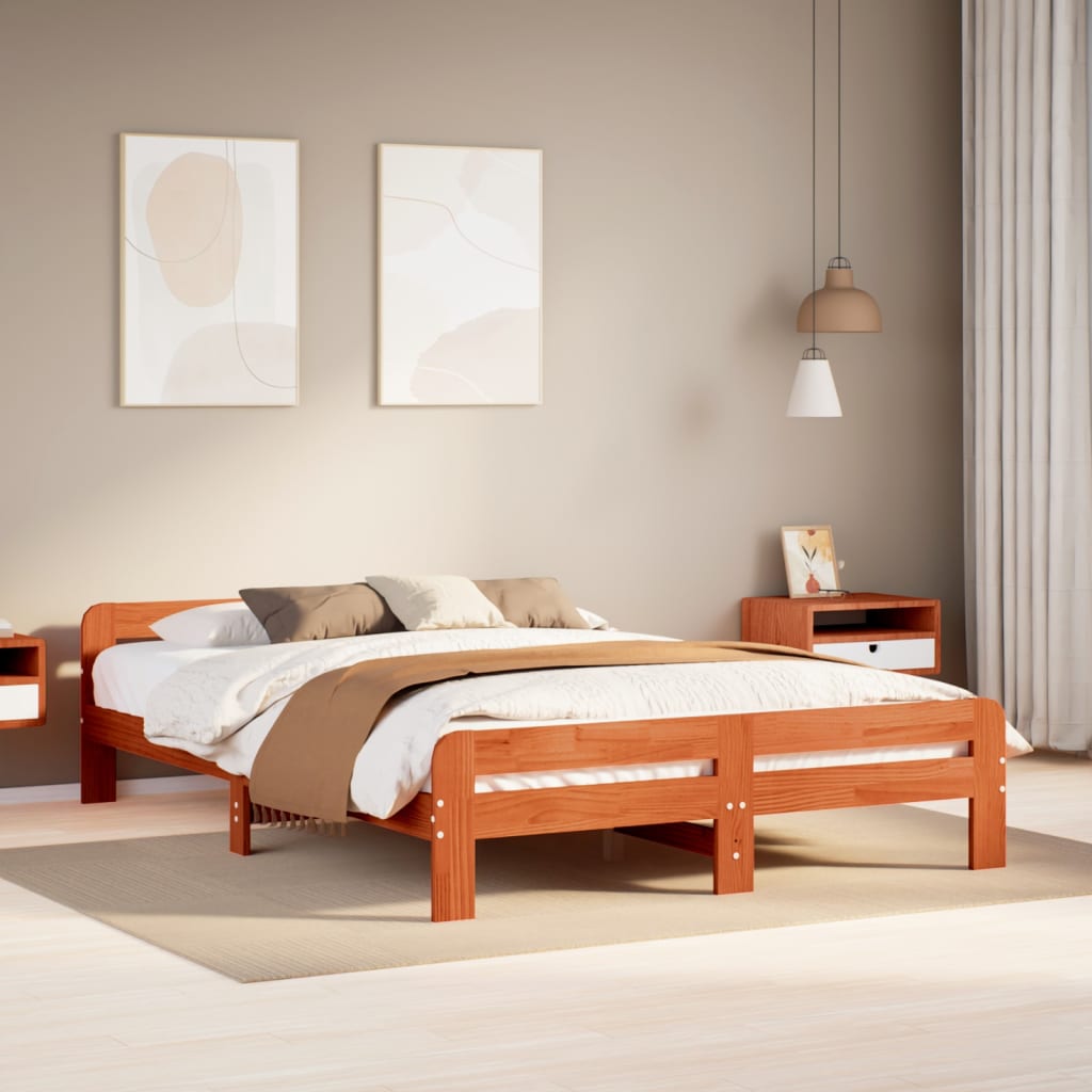vidaXL Bed Frame without Mattress Wax Brown 150x200 cm King Size Solid Wood Pine