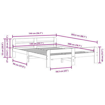 vidaXL Bed Frame without Mattress Wax Brown 140x200 cm Solid Wood Pine