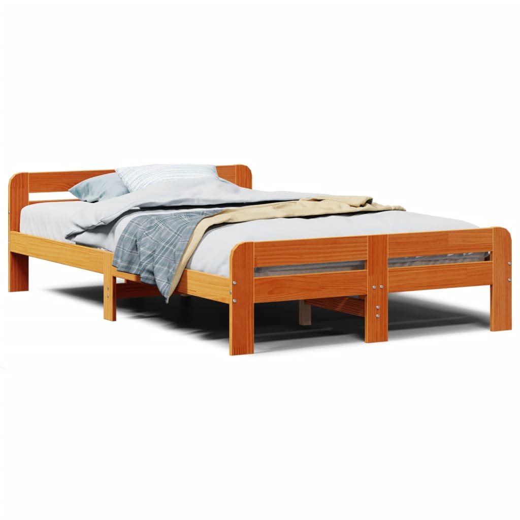 vidaXL Bed Frame without Mattress Wax Brown 135x190 cm Double Solid Wood Pine