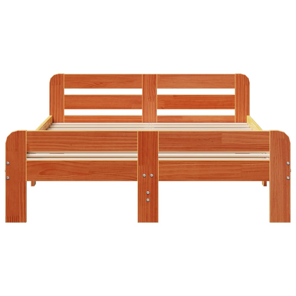 vidaXL Bed Frame without Mattress Wax Brown 135x190 cm Double Solid Wood Pine