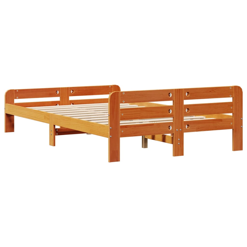 vidaXL Bed Frame without Mattress Wax Brown 135x190 cm Double Solid Wood Pine
