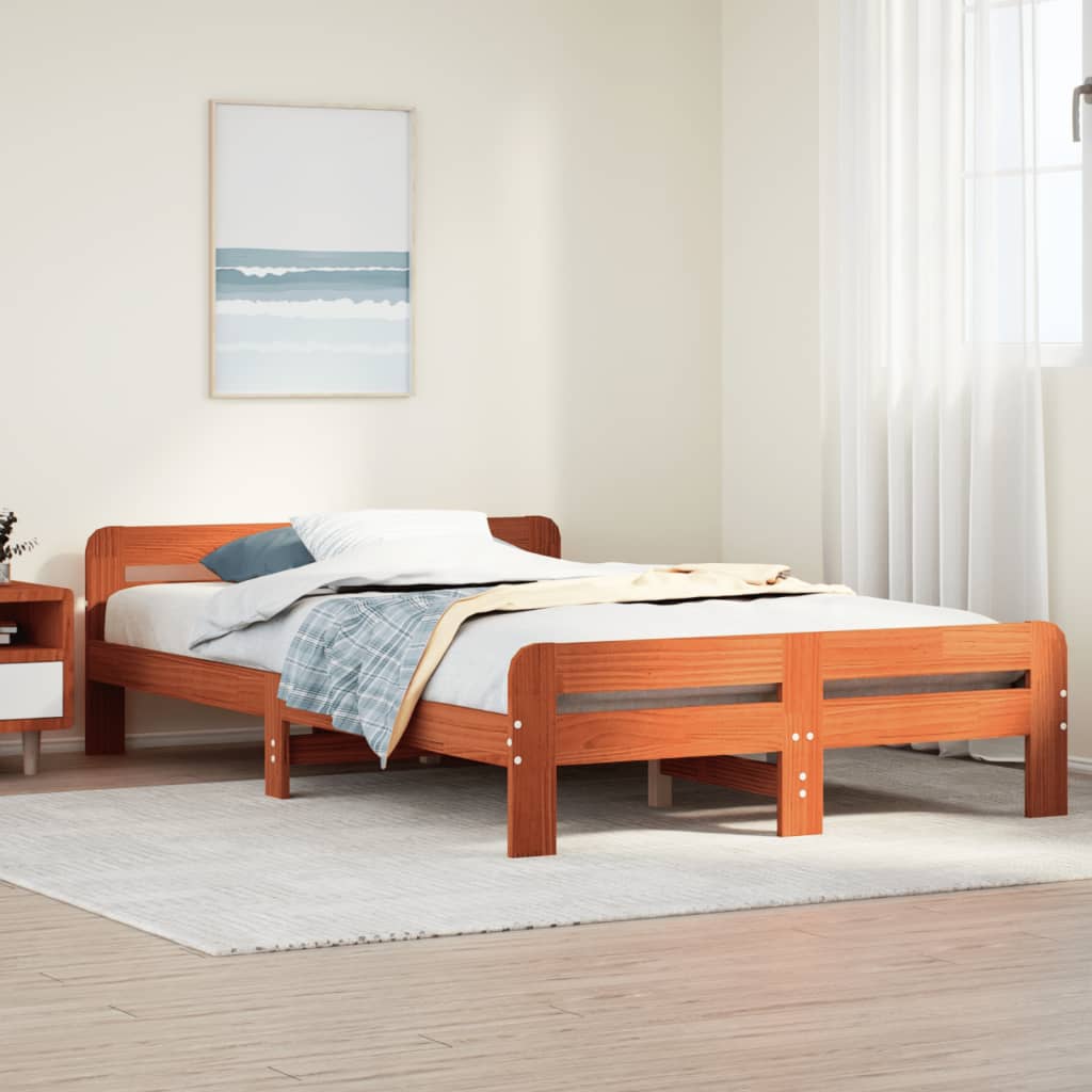 vidaXL Bed Frame without Mattress Wax Brown 135x190 cm Double Solid Wood Pine