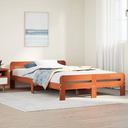 vidaXL Bed Frame without Mattress Wax Brown 135x190 cm Double Solid Wood Pine